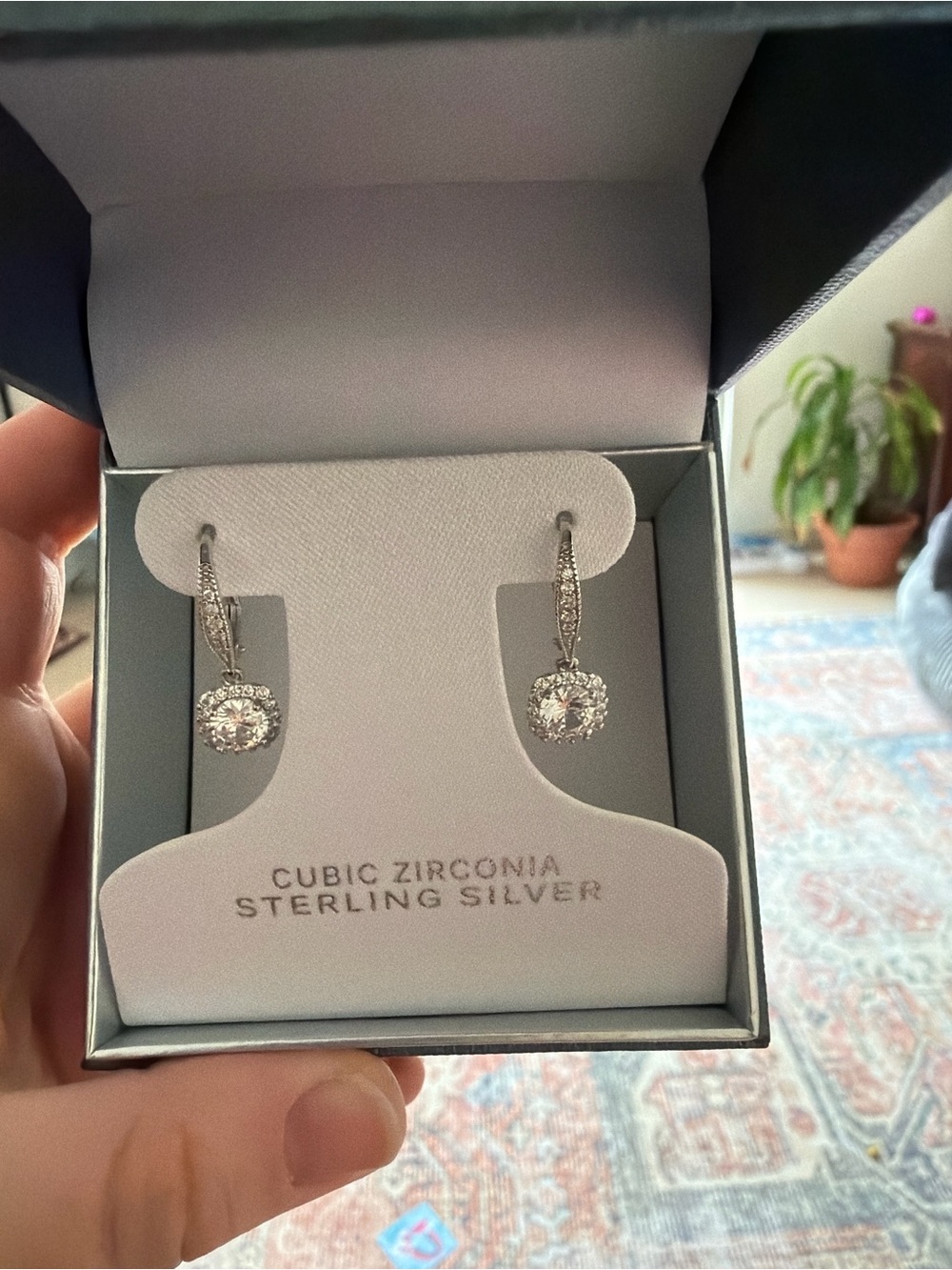 Sterling Silver Cubic Zirconia Halo Drop Earrings - Silver